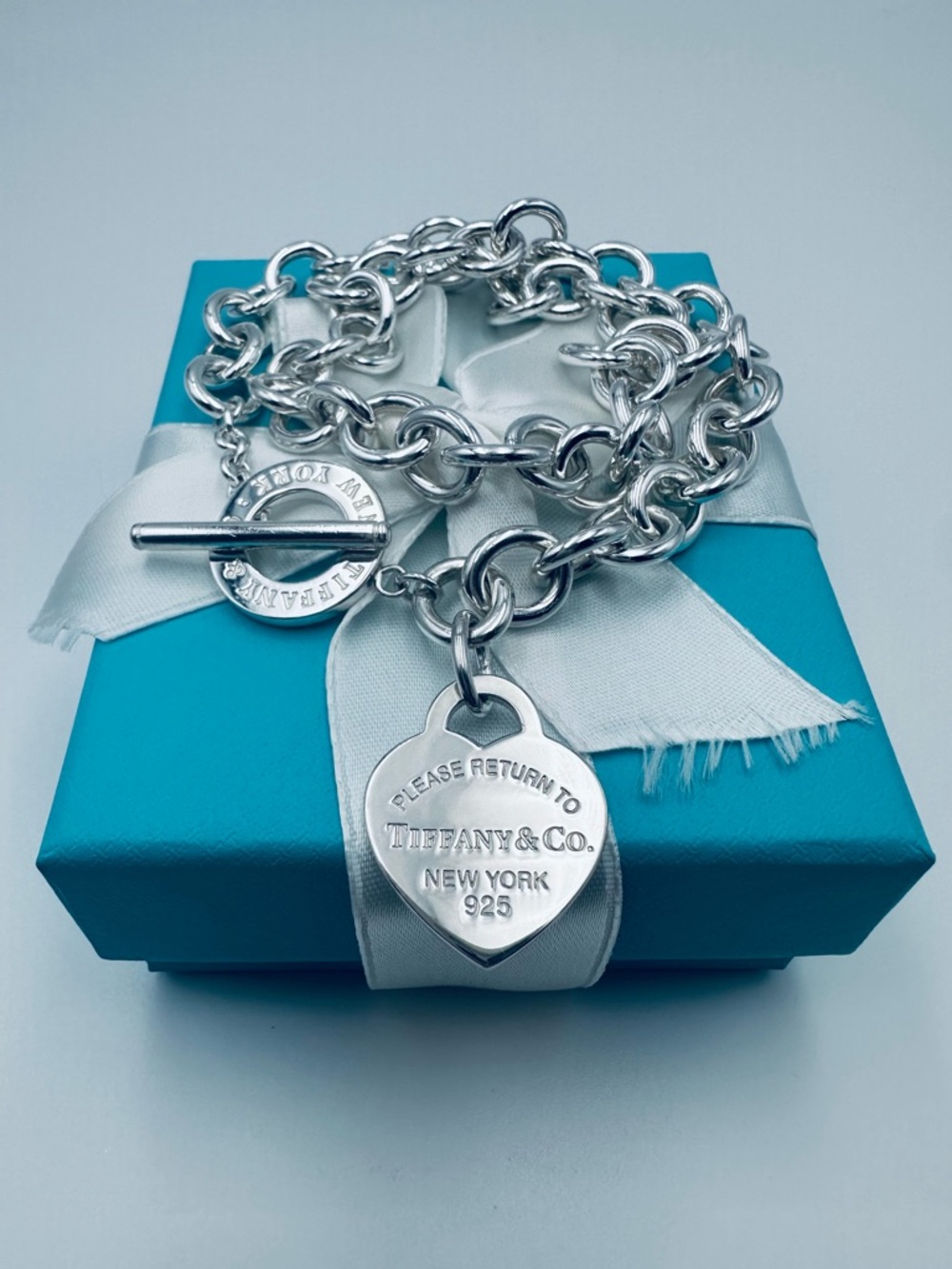Please Return to Tiffany & Co. Heart Toggle Necklace in Silver 16” w Packaging
